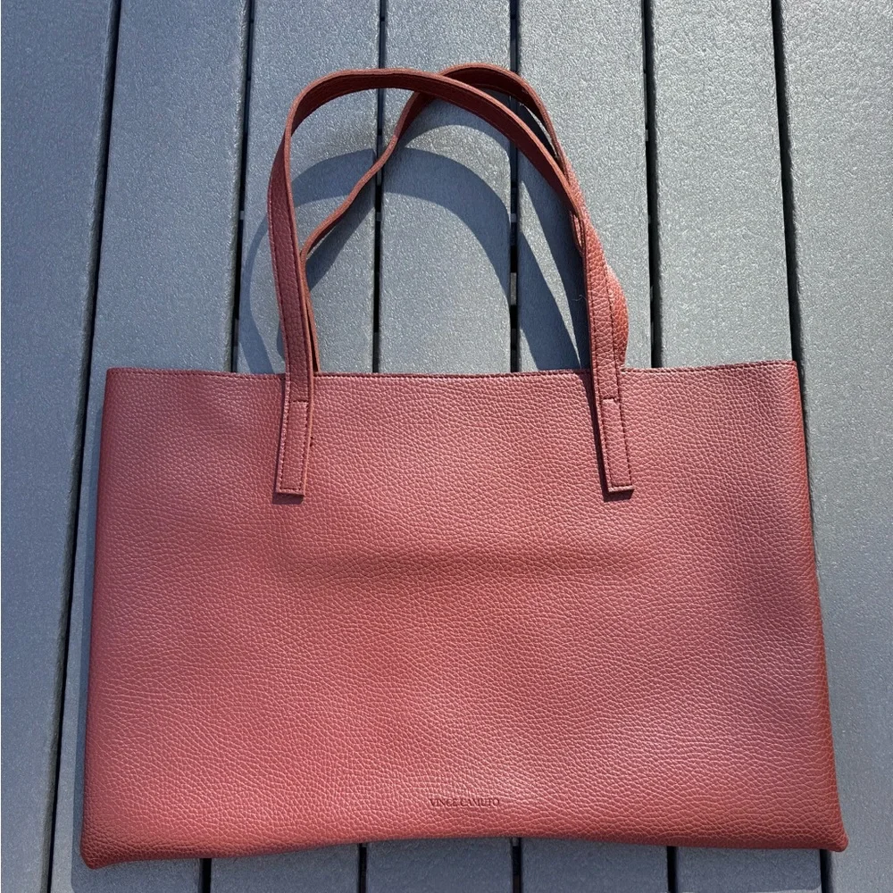 Vince Camuto Luck Tote Shoulder Bag Laptop Tablet Dark Cognac Brown w/ Black